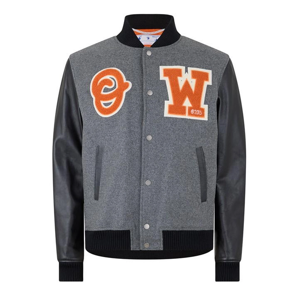 Off White Ow Patch Varsity Jacket - Grey